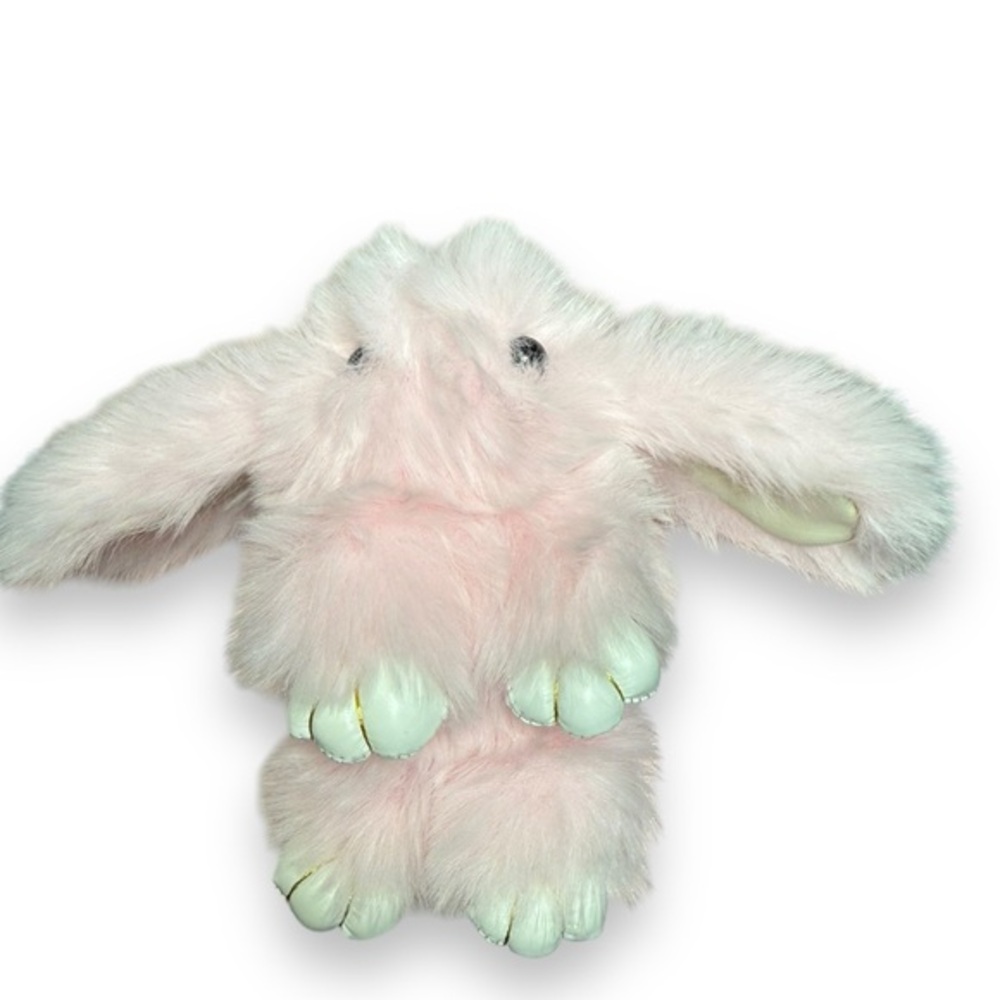 Pink faux fur rabbit bunny plush bag‎ charm keychain